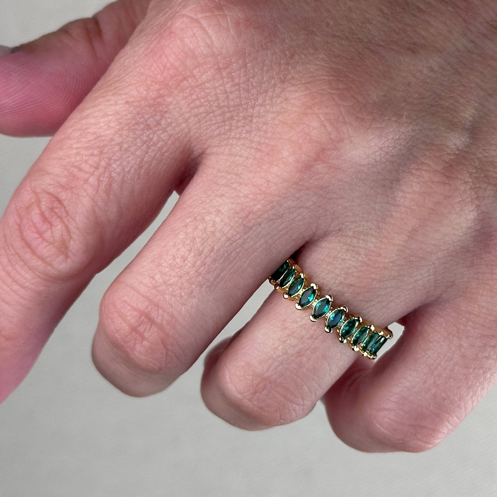 18k Gold Filled Marquise Eternity Band Ring: EMERALD