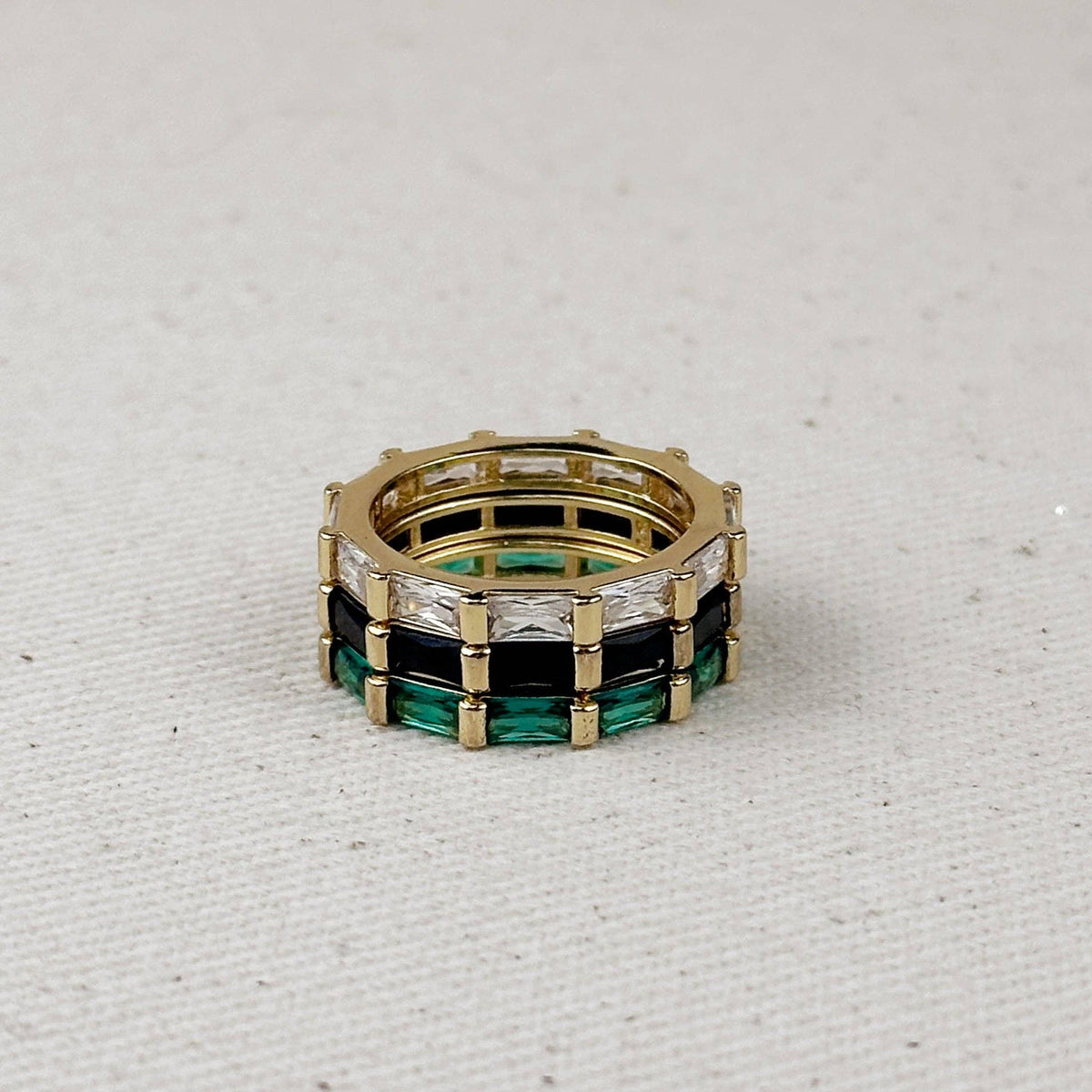 18k Gold Filled Baguette CZ Band Ring: Emerald