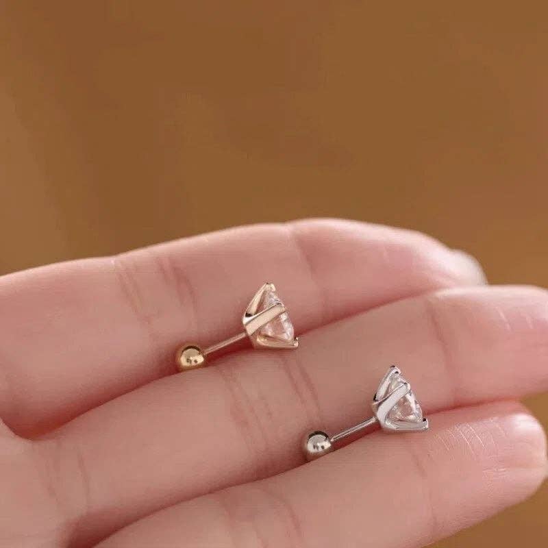 Four-Prong Round Moissanite Earrings in 925 Sterling Silver: Silver / 2.0 ct