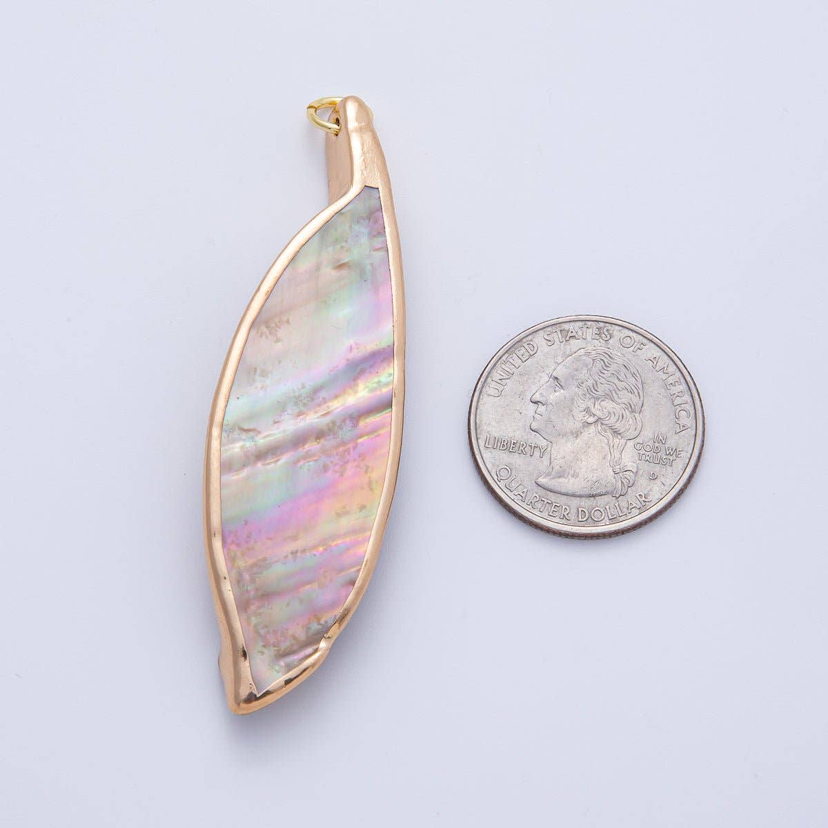 18K Gold Filled Mother of Pearl Curved Geometric Pendant 67mm