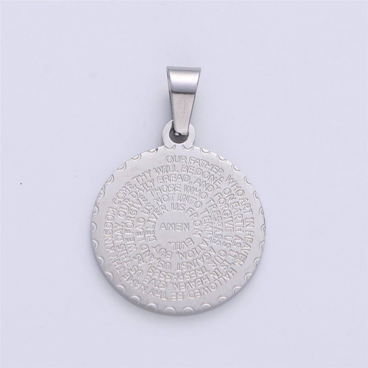 Silver Double Sided Serenity & Lord's Prayer Stainless Steel Medallion Pendant - Small