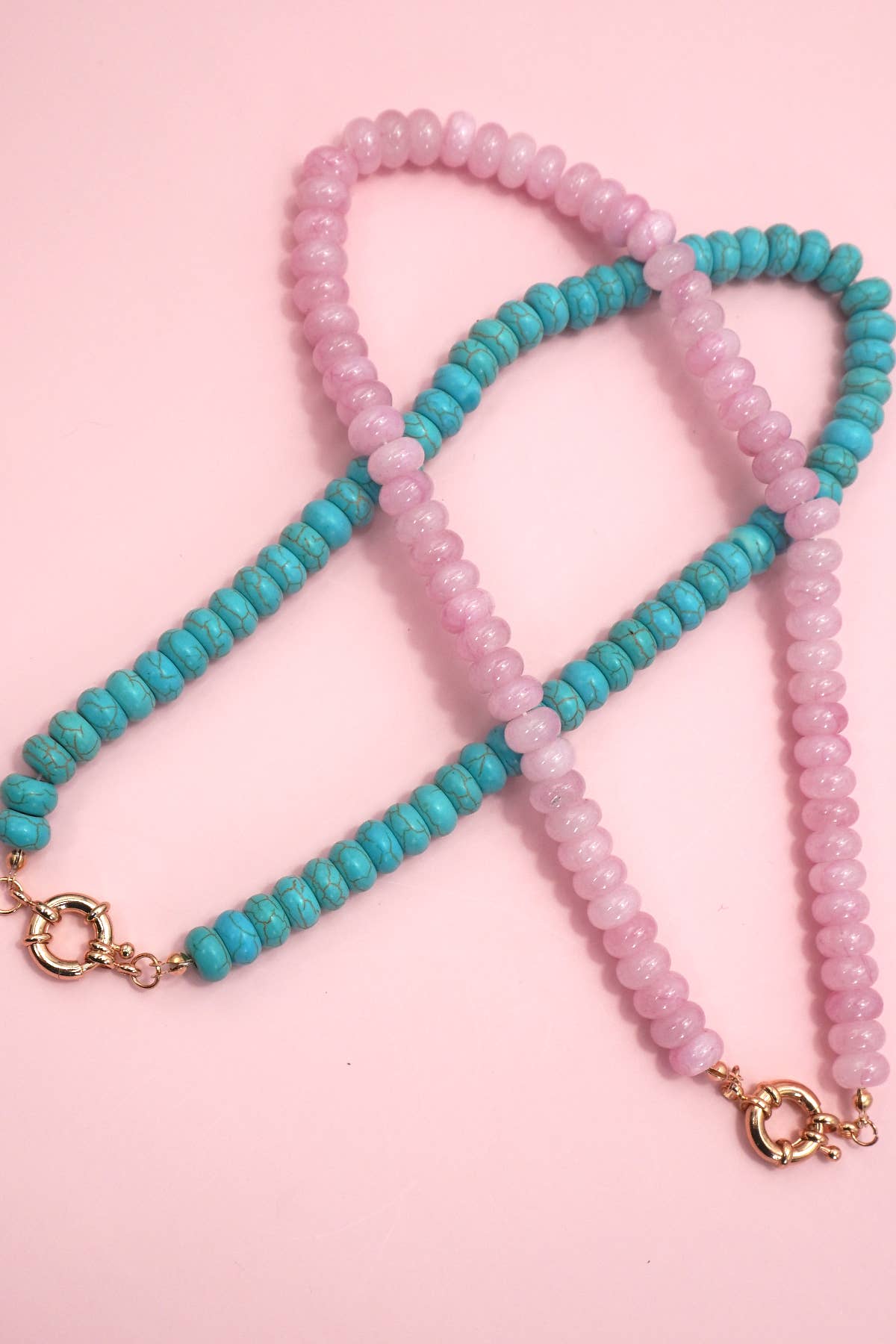 NATURAL STONE CHARM  SPRING CLASP BEADED NECKLACE | 40NK9461: MULTI