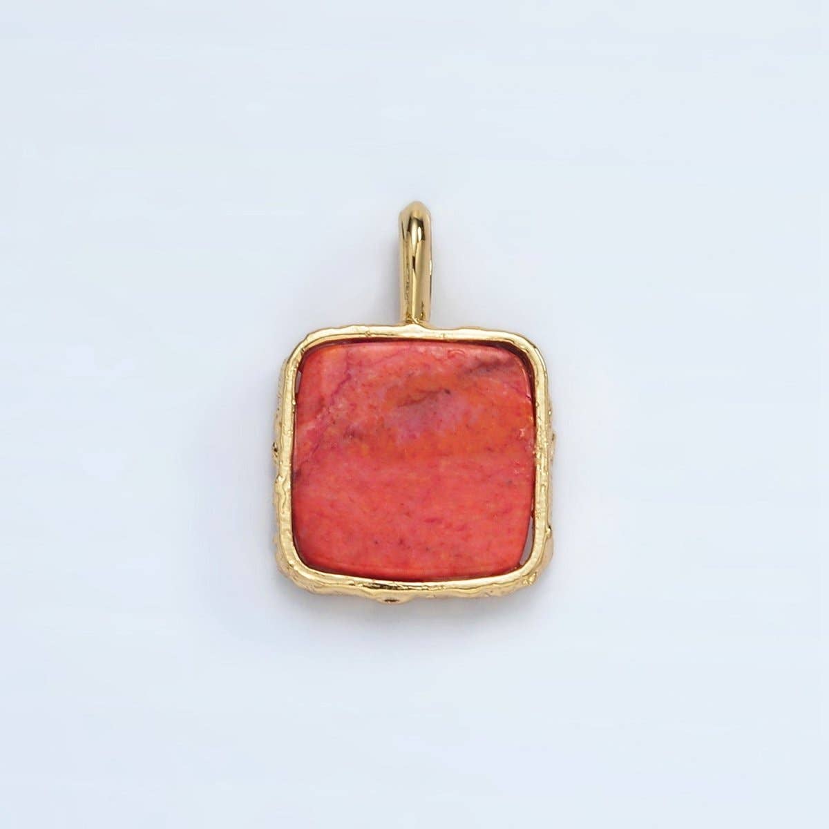 24K Gold Filled Square Natural Gemstone Foil Pendant: Red Jasper