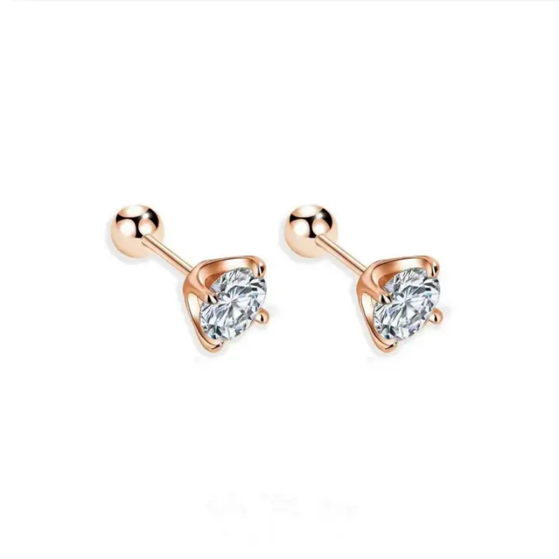 Four-Prong Round Moissanite Earrings in 925 Sterling Silver: Silver / 2.0 ct