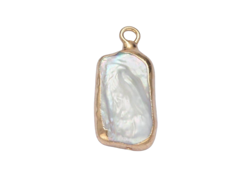 24K Gold Filled White Biwa Freshwater Pearl Foil Bezel Charm