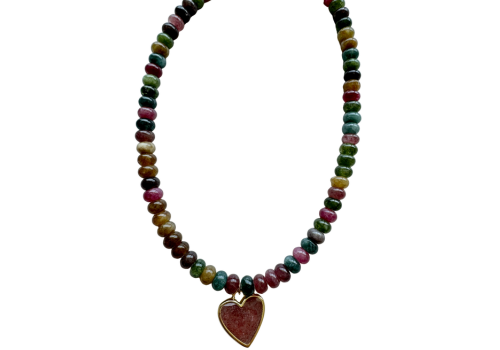 Caia Necklace New Colors Added! : Tourmaline Mix Jade with Red Star Quartz